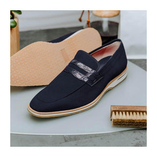 Zelli Italia Meo 3 Men's Shoes Navy Genuine Suede Goat Skin Penny Loafer (ZEL1002)
