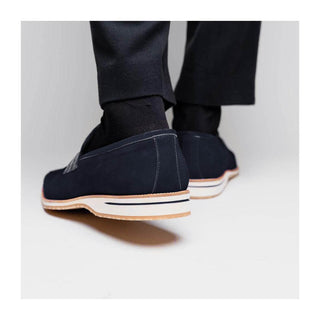 Zelli Italia Meo 3 Men's Shoes Navy Genuine Suede Goat Skin Penny Loafer (ZEL1002)