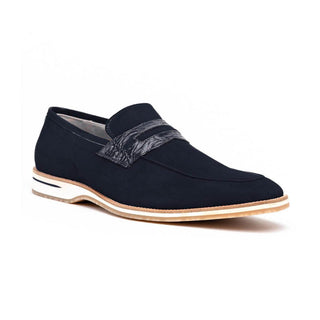 Zelli Italia Meo 3 Men's Shoes Navy Genuine Suede Goat Skin Penny Loafer (ZEL1002)