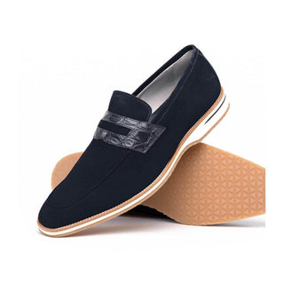 Zelli Italia Meo 3 Men's Shoes Navy Genuine Suede Goat Skin Penny Loafer (ZEL1002)