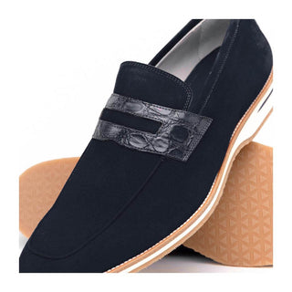 Zelli Italia Meo 3 Men's Shoes Navy Genuine Suede Goat Skin Penny Loafer (ZEL1002)
