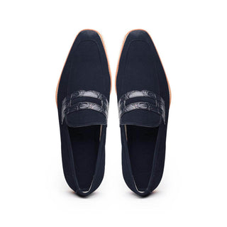 Zelli Italia Meo 3 Men's Shoes Navy Genuine Suede Goat Skin Penny Loafer (ZEL1002)
