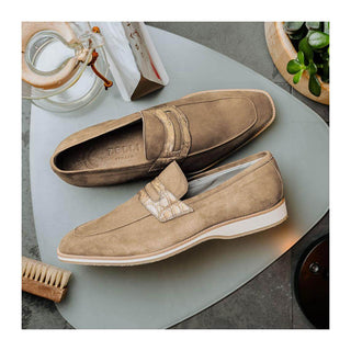 Zelli Italia Meo 3 Men's Shoes Taupe Suede Goat Skin Penny Loafer (ZEL1002)