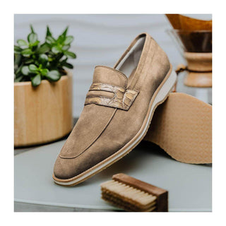 Zelli Italia Meo 3 Men's Shoes Taupe Suede Goat Skin Penny Loafer (ZEL1002)