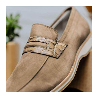 Zelli Italia Meo 3 Men's Shoes Taupe Suede Goat Skin Penny Loafer (ZEL1002)