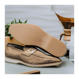 Zelli Italia Meo 3 Men's Shoes Taupe Suede Goat Skin Penny Loafer (ZEL1002)