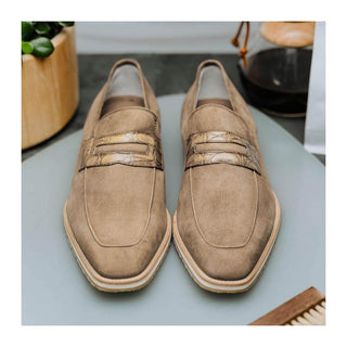 Zelli Italia Meo 3 Men's Shoes Taupe Suede Goat Skin Penny Loafer (ZEL1002)