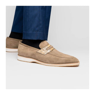 Zelli Italia Meo 3 Men's Shoes Taupe Suede Goat Skin Penny Loafer (ZEL1002)