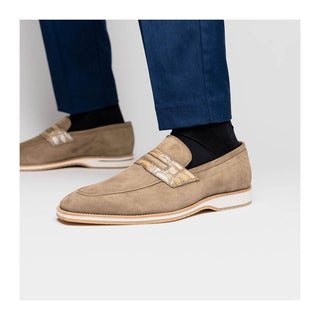 Zelli Italia Meo 3 Men's Shoes Taupe Suede Goat Skin Penny Loafer (ZEL1002)
