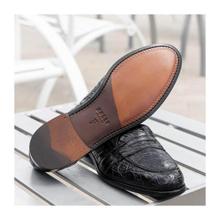 Zelli Italia Tuscany Men's Shoes Black Crocodile Skin Penny Loafer (ZEL1000)