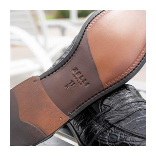 Zelli Italia Tuscany Men's Shoes Black Crocodile Skin Penny Loafer (ZEL1000)