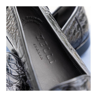 Zelli Italia Tuscany Men's Shoes Black Crocodile Skin Penny Loafer (ZEL1000)