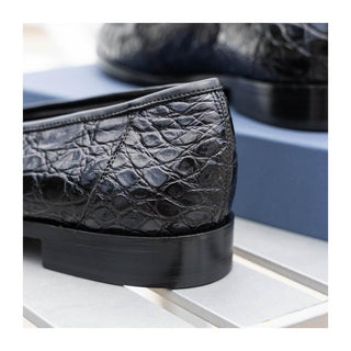 Zelli Italia Tuscany Men's Shoes Black Crocodile Skin Penny Loafer (ZEL1000)