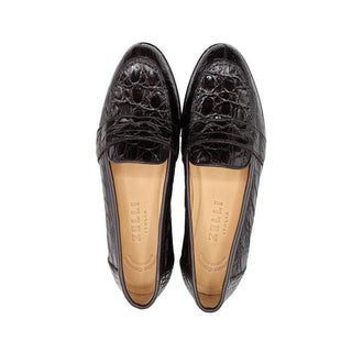 Zelli Italia Tuscany Men's Shoes Nicotine Crocodile Skin Penny Loafer (ZEL1000)