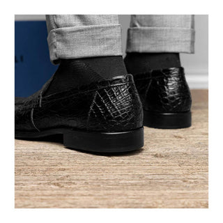 Zelli Italia Roma Men's Shoes Black Crocodile Skin Penny Loafer (ZEL1003)