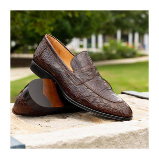 Zelli Italia Roma Men's Shoes Cognac Crocodile Skin Penny Loafer (ZEL1003)