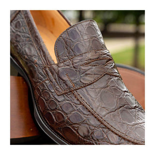 Zelli Italia Roma Men's Shoes Cognac Crocodile Skin Penny Loafer (ZEL1003)