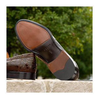 Zelli Italia Roma Men's Shoes Cognac Crocodile Skin Penny Loafer (ZEL1003)