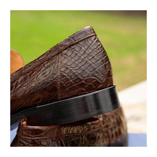 Zelli Italia Roma Men's Shoes Cognac Crocodile Skin Penny Loafer (ZEL1003)