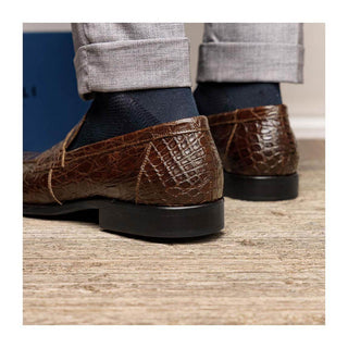 Zelli Italia Roma Men's Shoes Cognac Crocodile Skin Penny Loafer (ZEL1003)