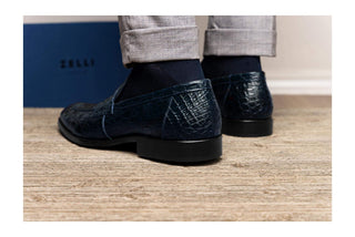 Zelli Italia Roma Men's Shoes Navy Crocodile Skin Penny Loafer (ZEL1003)