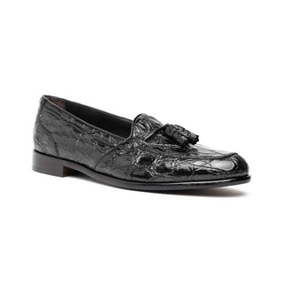Zelli Italia Franco Men's Shoes Black Crocodile Skin Tassel Loafer (ZEL1005)