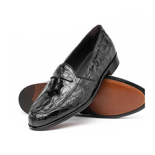 Zelli Italia Franco Men's Shoes Black Crocodile Skin Tassel Loafer (ZEL1005)