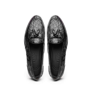 Zelli Italia Franco Men's Shoes Black Crocodile Skin Tassel Loafer (ZEL1005)