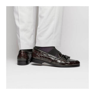 Zelli Italia Franco Men's Shoes Nicotine Crocodile Skin Tassel Loafer (ZEL1005)