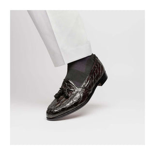 Zelli Italia Franco Men's Shoes Nicotine Crocodile Skin Tassel Loafer (ZEL1005)