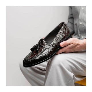 Zelli Italia Franco Men's Shoes Nicotine Crocodile Skin Tassel Loafer (ZEL1005)