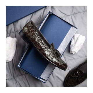 Zelli Italia Franco Men's Shoes Nicotine Crocodile Skin Tassel Loafer (ZEL1005)