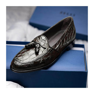 Zelli Italia Franco Men's Shoes Nicotine Crocodile Skin Tassel Loafer (ZEL1005)