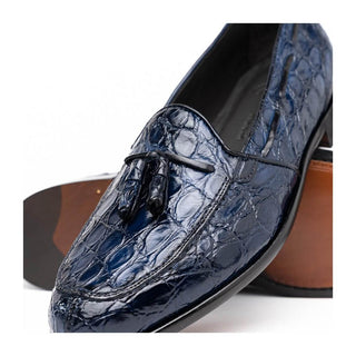Zelli Italia Franco Men's Shoes Navy Crocodile Skin Tassel Loafer (ZEL1005)