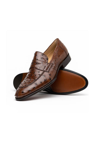 Zelli Italia Roma Brown Ostrich Skin Penny Loafer (ZEL1004)