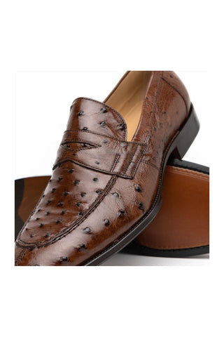 Zelli Italia Roma Brown Ostrich Skin Penny Loafer (ZEL1004)