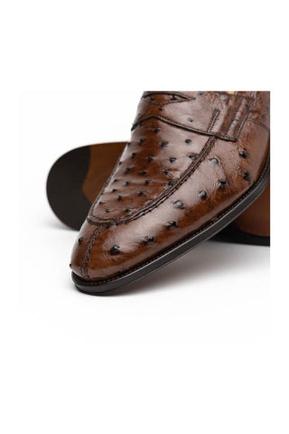 Zelli Italia Roma Brown Ostrich Skin Penny Loafer (ZEL1004)