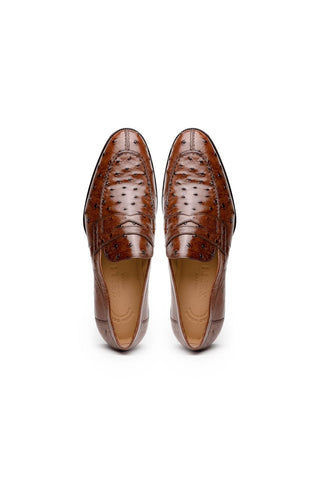 Zelli Italia Roma Brown Ostrich Skin Penny Loafer (ZEL1004)