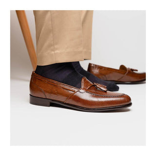Zelli Italia Franco Men's Shoes Cognac Teju Lizard Skin Tassel Loafer (ZEL1006)