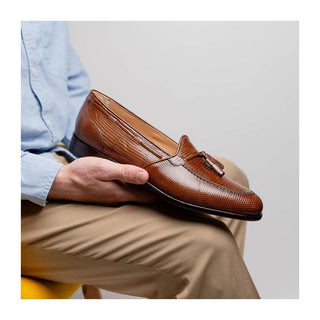 Zelli Italia Franco Men's Shoes Cognac Teju Lizard Skin Tassel Loafer (ZEL1006)