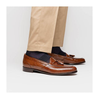 Zelli Italia Franco Men's Shoes Cognac Teju Lizard Skin Tassel Loafer (ZEL1006)