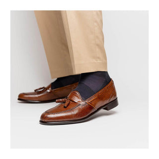 Zelli Italia Franco Men's Shoes Cognac Teju Lizard Skin Tassel Loafer (ZEL1006)