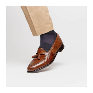 Zelli Italia Franco Men's Shoes Cognac Teju Lizard Skin Tassel Loafer (ZEL1006)
