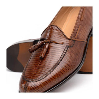 Zelli Italia Franco Men's Shoes Cognac Teju Lizard Skin Tassel Loafer (ZEL1006)