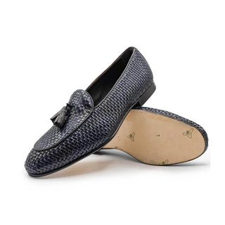 Zelli Italia Tino Men's Shoes Navy Woven Calf-skin Leather Tassel Loafer (ZEL1007)