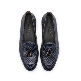 Zelli Italia Tino Men's Shoes Navy Woven Calf-skin Leather Tassel Loafer (ZEL1007)