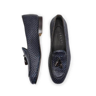 Zelli Italia Tino Men's Shoes Navy Woven Calf-skin Leather Tassel Loafer (ZEL1007)