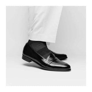 Zelli Italia Savannah Men's Shoes Black Calf-skin Leather Penny Loafer (ZEL1009)