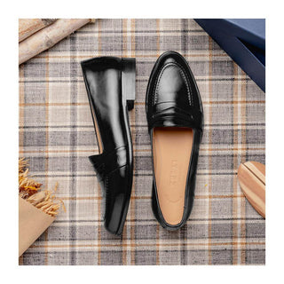 Zelli Italia Savannah Men's Shoes Black Calf-skin Leather Penny Loafer (ZEL1009)