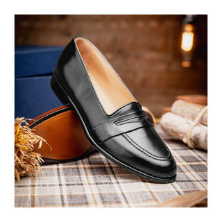 Zelli Italia Savannah Men's Shoes Black Calf-skin Leather Penny Loafer (ZEL1009)